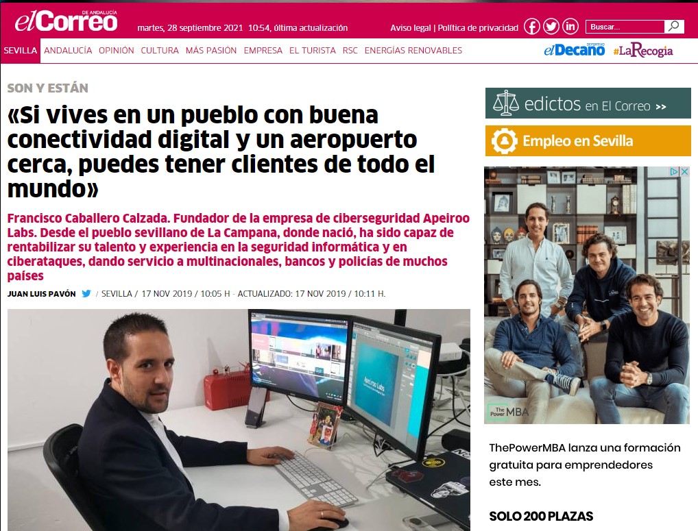 el Correo de Andalucía entrevista Francisco Caballero, sócio fundador da APEIROO